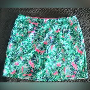 Lilly Pulitzer Mint Green Tropical Skort with Pink & Navy Motif size 12 EUC